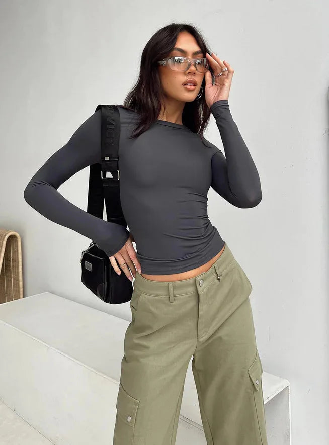 Y2k Long Sleeve T Shirt Women Spring Autumn Crop Top Casual Slim Fit Pullovers Solid O Neck T-shirts Streetwear Female Basic Tee