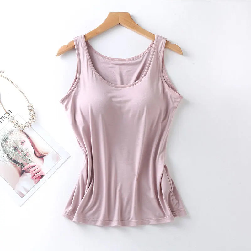 2026 Women's Vest Tops With Built In Bra Neck Vest Padded Slim Fit Tank Tops Sexy Shirts Feminino Casual Underlay shirt slimming