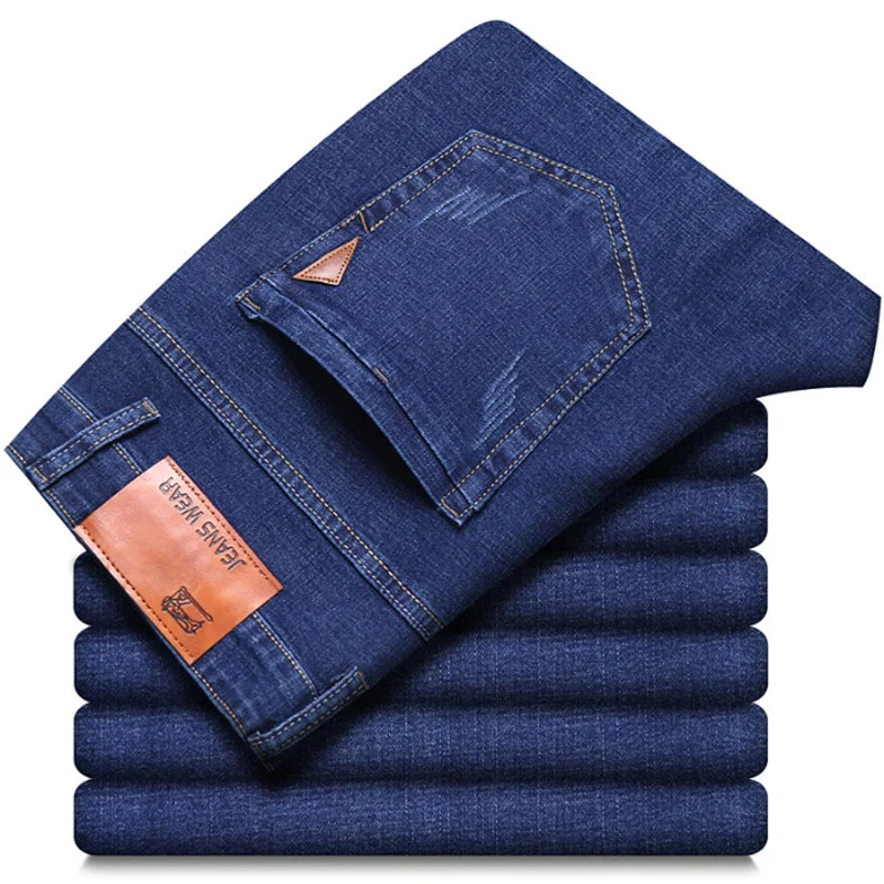 Men Fashion Straight Jeans Men 2026 New Stretch Slim Fit Pants Comfortable Soft Business Denim Trousers Male Brand Clothing