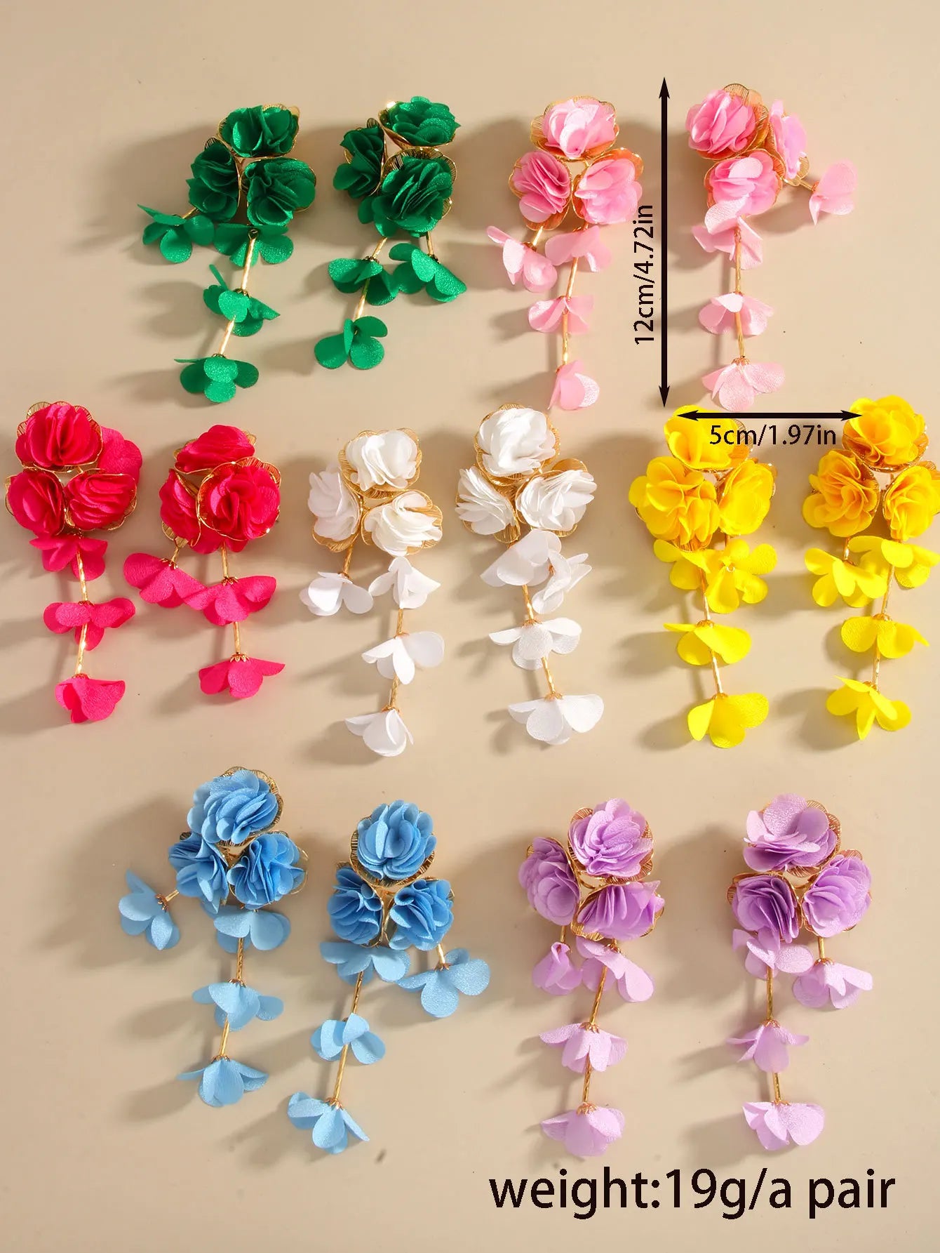 Chiffon flower multi-layer earrings, summer beach vacation style exaggerated earrings design, light luxury, niche