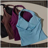 Women's Sexy V-Neck Fitness Bra Nude Sports Bra Hanging Neck Yoga Suit Vest Comfortable Breathable Gym Top for Active Wear