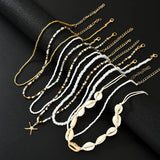 7Pcs/Set Boho Starfish Conch Rice Beads Pendant Necklace for Women Fashion White Color Multi layered Necklace Set Summer Jewelry