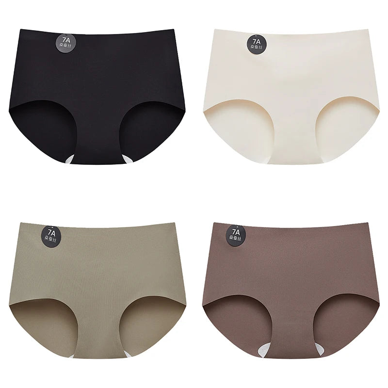 Falllsweet 4Pcs/Set Seamless Silk Briefs For Women Mulberry Silk Panties Comfortable Underpants Soft Lightweight Underwear M-2XL