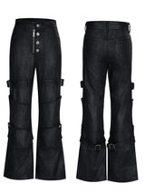 Mauroicardi Spring Long Black Distressed Waxed Cotton Denim Pants Man Metal Buckle Strap Streetwear Jeans Fashion Man Clothing