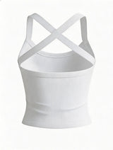 Low-Neck Vest Women Cross Shoulder Strap Solid Skinny Stretch Sexy Midnight Hottie Beach Party Sporty Basis Tops