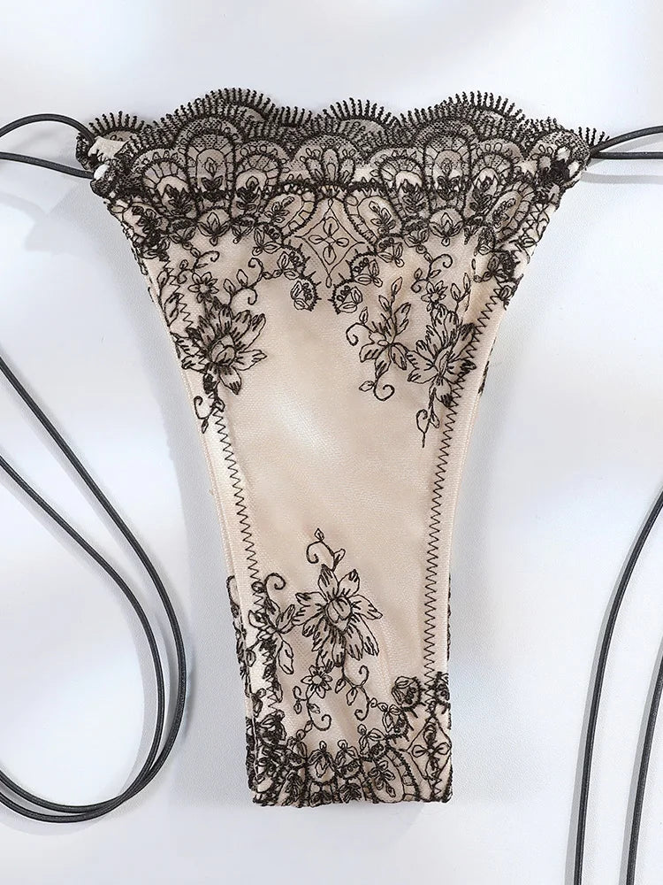 Sexy Hollow Lace Bikinis Patchwork Swimsuit Women Bathing Suits Bandage Swimwear Mujer Beachwear Triangle Bikini Set
