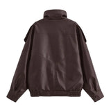 Women's Jacket 2026 Autunm  New Black Long Sleeve Pebble Faux Leather Jacket Motorcycle Style Personality Fashion