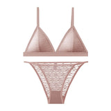 Women Triangle Bra and Panties Set Sheer Floral Lace Bralette Low-Rise Briefs Sexy Lingerie Set Removable Pads Ladies Underwear