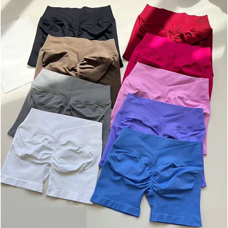 Women's High-Waist Yoga Sports Shorts Summer V-Shaped Widen Peach Hip Lifting Tight Fit Three-Part Fitness Shorts