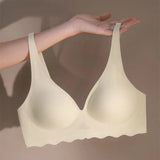 Seamless Women's Bra Small Chest Big Hollow Design Underwear Support Non-removable Semi-fixed Cup One Piece Striped Thin Bra
