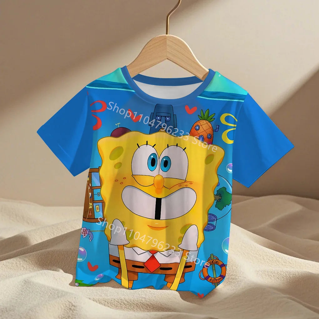 cute cartoon Spongebobs Baby Clothing Outdoor Clothes Boy Girl Child Men's women's Tshirts Children adult Parent child T shirts