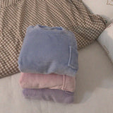 CHUANGERM Winter Fleece Thick Warm Soft Solid Casual Women's Pajamas Set Plaid Top And Pants Home Suit Pyjamas