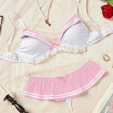 Naughty Sexy Sailor Lingerie Set, Schoolgirl Cosplay Costume 3 Piece Bikini Outfit for Roleplay Halloween Bachelorette Party