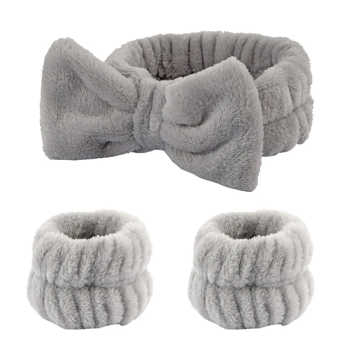 Women's Soft Coral Fleece Headband Wide Bow Hair Band Wristband for Skincare Face Washing Hair Accessories