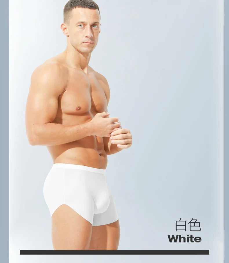 Men's ice silk seamless underwear 3D punching boxers summer thin underpants boys extended sports shorts