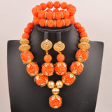 32inches 2Layers orange artifinal nigerian coral bead jewelry set wedding