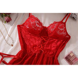 Sexy Bra And Garter Belt Lingerie Hot Red Babydoll Dress Erotic Women Exquisite 3-Piece Sets Thong Nightgown Set With Leg Rings