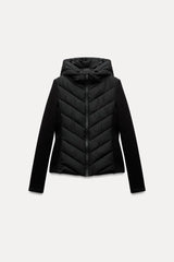 ETJ 2025 new  women's elegant fashion patchwork long sleeve standing collar hooded cotton jacket sport coat 8073227