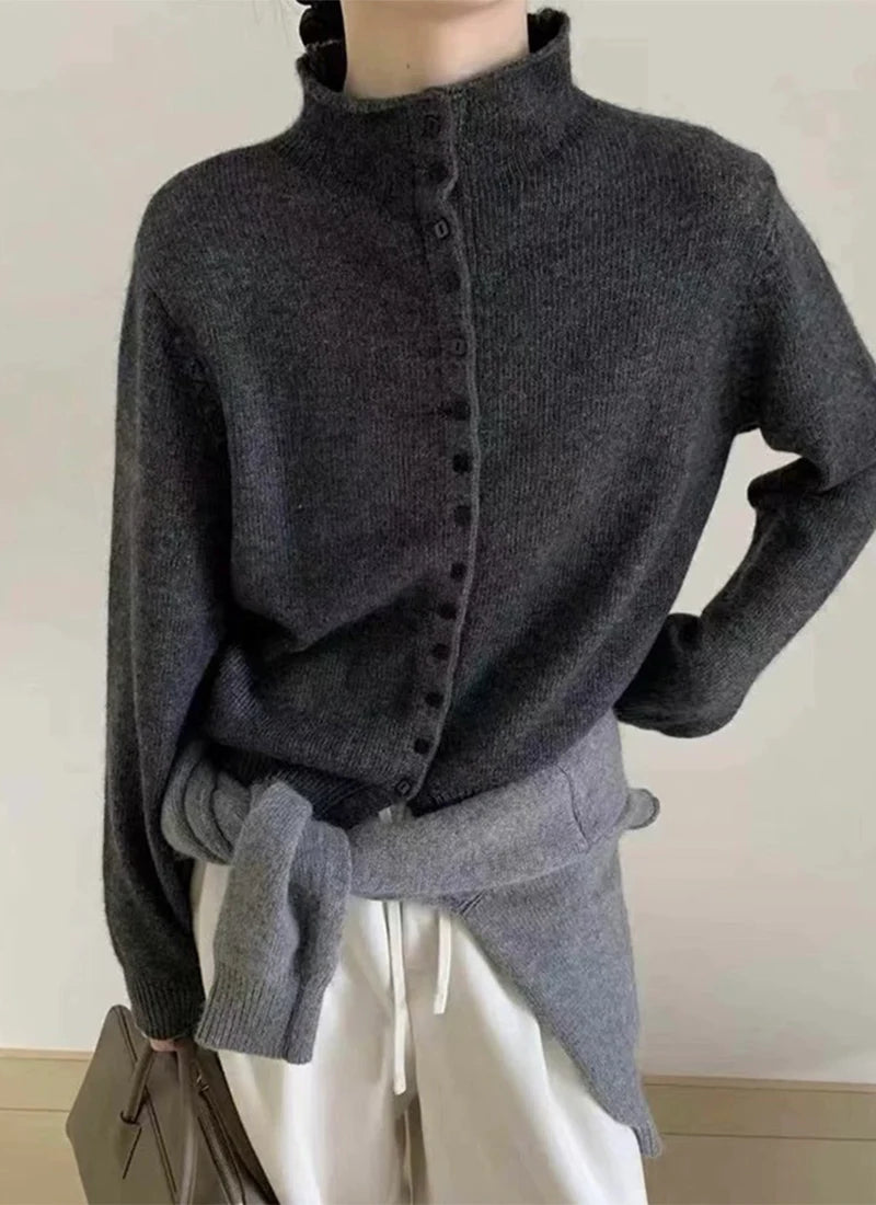 New Soft Comfortable Stand-Up Collar Sweater Cardigan Women Simple Single Breasted Cardigans Coat Autumn Solid Knitted Outerwear