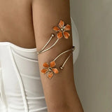 Bohemian Enamel Flower Cuff Bracelets for Women Fashion Gold Color Floral Upper Arm Open Bangle Beach Party Jewelry Gift