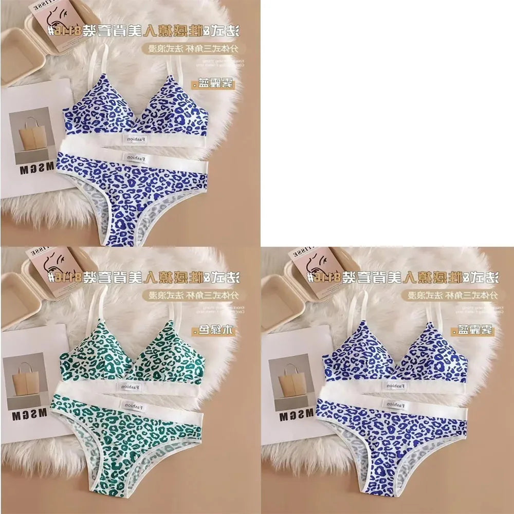 1/3/8Pcs Seamless Bra Set Low Waist Panties Leopard Bralette Sexy Lingerie Set Vneck Sport Brassiere Female Cotton Underwear Set