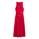 Satin Long Dresses for Women 2026 Summer Slip Midi Dress Woman Sexy Evening Party Dress Sleeveless Female Elegant Dresses