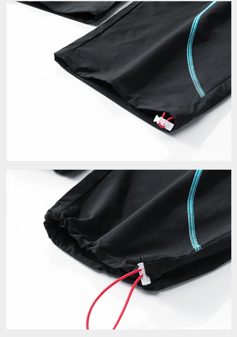 Unisex 2‑Pieces Tracksuit Set Color Contrast Stitching Stand Collar Zip‑Up Jacket Wide Leg Pants Windproof Outdoor Hiking Set