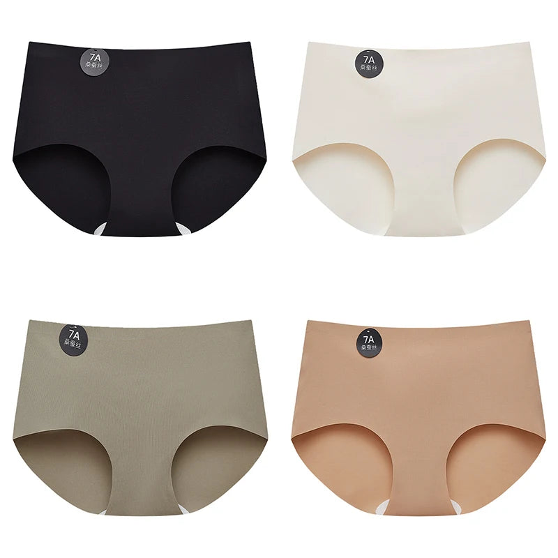 Falllsweet 4Pcs/Set Seamless Silk Briefs For Women Mulberry Silk Panties Comfortable Underpants Soft Lightweight Underwear M-2XL
