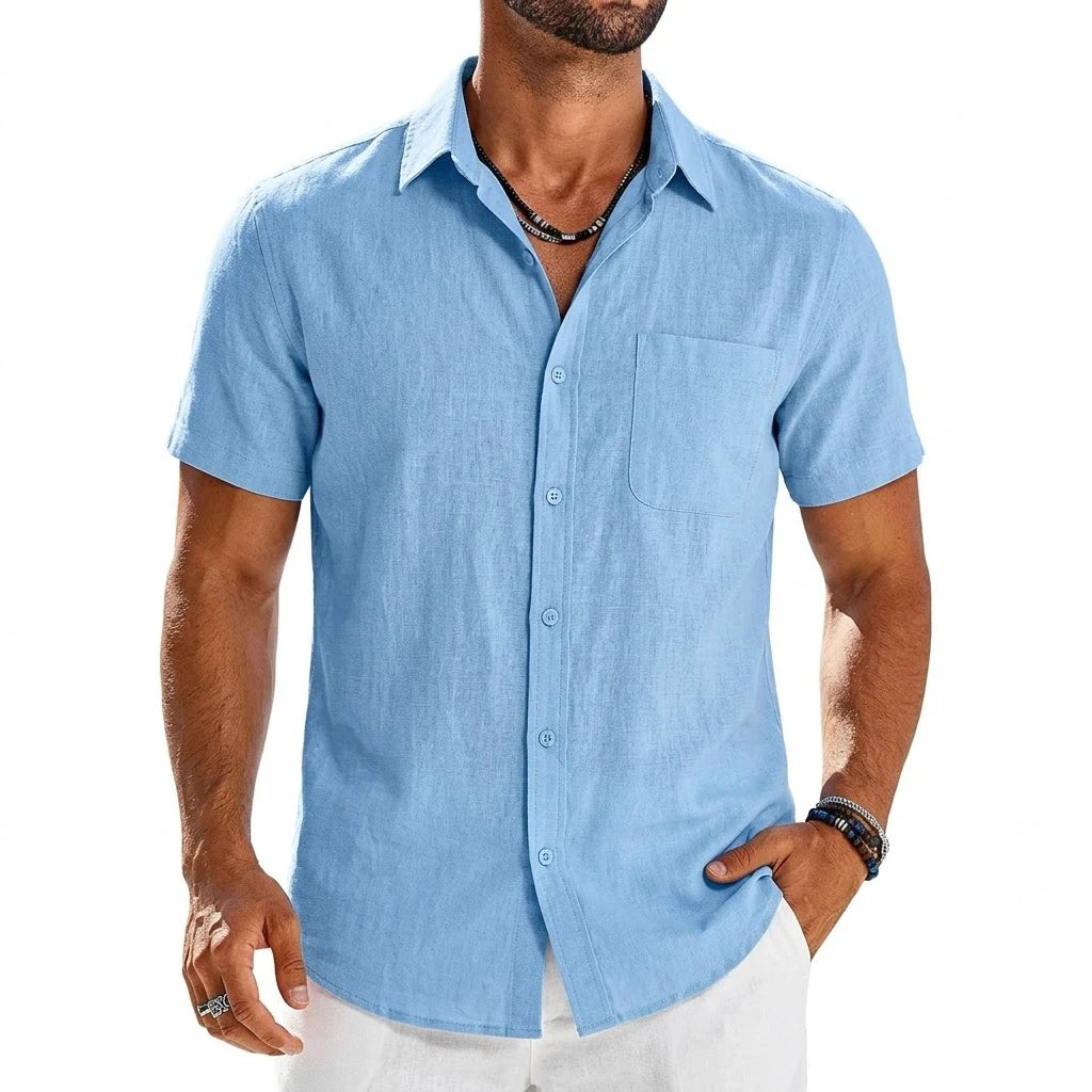 Mens Summer Solid Color Short Sleeve Tees and Premium Breathable Elegant Casual Shirts Hawaiian Inspired Cotton Linen Tops
