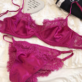 Sexy Underwear Set for Women Ultra-thin Bra Set French Lace Breathable Bralette Female Silk Comfort Bras and Thong Lingerie