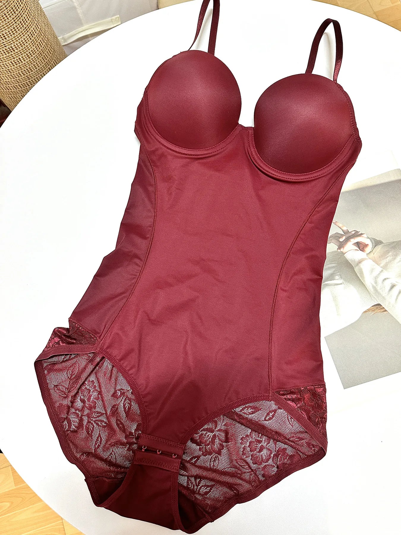 Women Seamless Lace Shapewear Bodysuit with Bra Postpartum Tummy Control Push Up Body Shaper