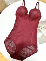 Women Seamless Lace Shapewear Bodysuit with Bra Postpartum Tummy Control Push Up Body Shaper