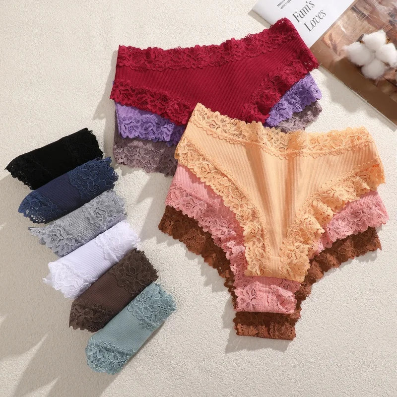 7PCS/Set Women Sexy Lace Panties Cotton Seamless Brazilian Panties Female Sexy Low Rise Soft Underwear G-String Lingerie S-XL