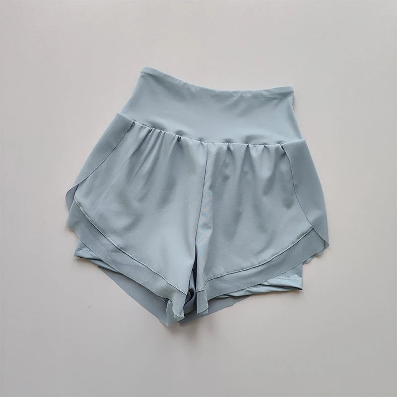 Summer Women's High-Waisted Sports Shorts Mesh Breathable Double-Layer Quick-Dry Gym Fitness Running Cycling Yoga Shorts