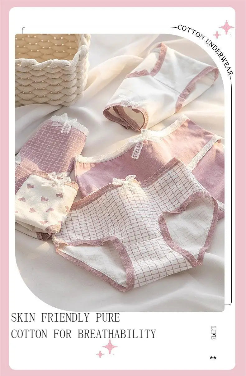 5Pcs Cute Love Cotton Panties For Women Underwear Print Panty Girls Briefs Breathable Soft Underpants Female Sexy Lingerie