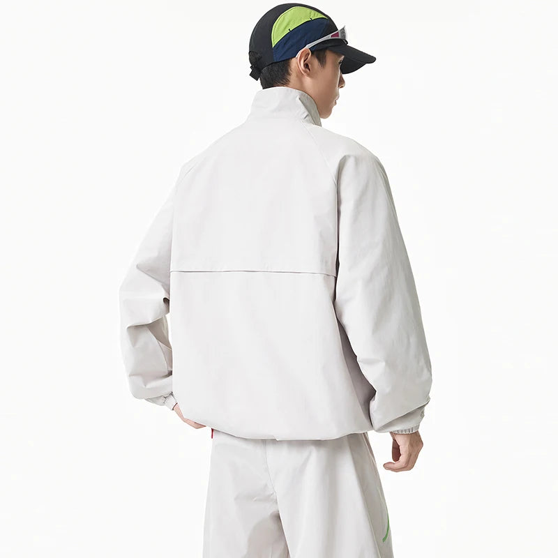 Unisex 2‑Pieces Tracksuit Set Color Contrast Stitching Stand Collar Zip‑Up Jacket Wide Leg Pants Windproof Outdoor Hiking Set