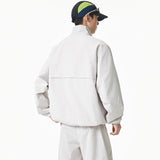Unisex 2‑Pieces Tracksuit Set Color Contrast Stitching Stand Collar Zip‑Up Jacket Wide Leg Pants Windproof Outdoor Hiking Set