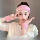 Women's Soft Coral Fleece Headband Wide Bow Hair Band Wristband for Skincare Face Washing Hair Accessories