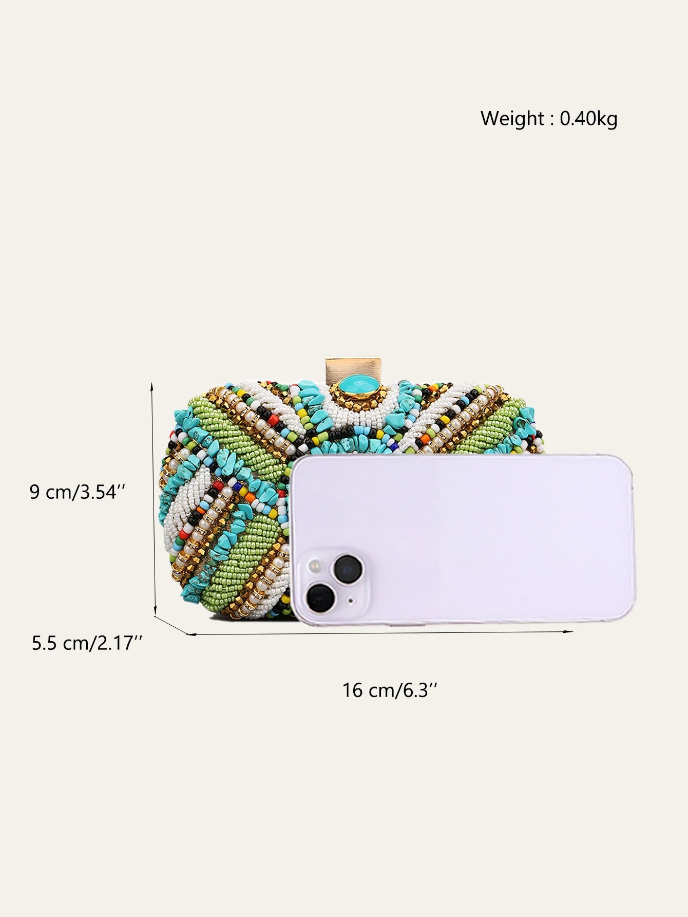 Women's Glamorous Luxury Colorful Beads Pearls Clutch Metal Frame Case Evening Bag Long Chain Purse Party Holiday Travel Tribal