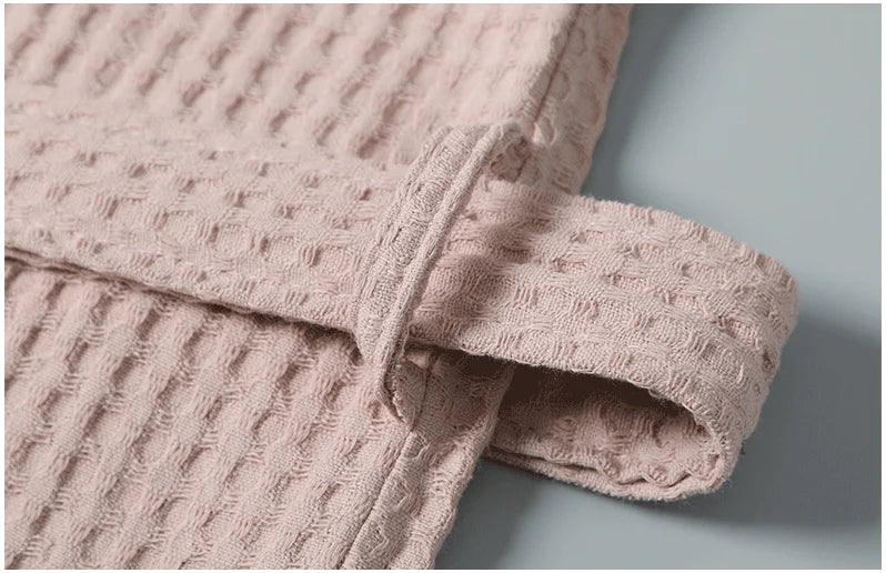 Cotton Terry Robe for Spring and Summer Thin Morning Robe Long Sleeve Waffle Bathrobe Hotel Beauty Bath Towel for Couples