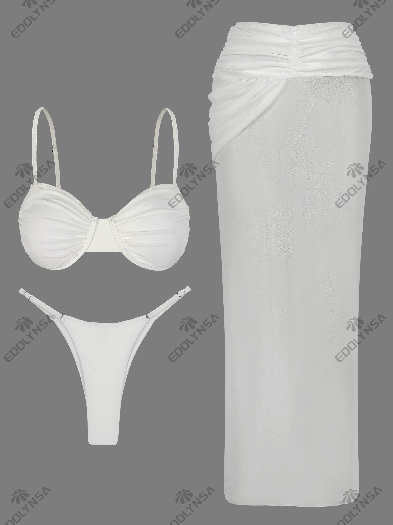 3 Piece Swimwear Set 2025 Luxe Balconette Bikinis High Waisted Maxi Beach Holiday Skirt New Bathing Suit Vacation Outfits K247