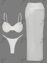 3 Piece Swimwear Set 2025 Luxe Balconette Bikinis High Waisted Maxi Beach Holiday Skirt New Bathing Suit Vacation Outfits K247