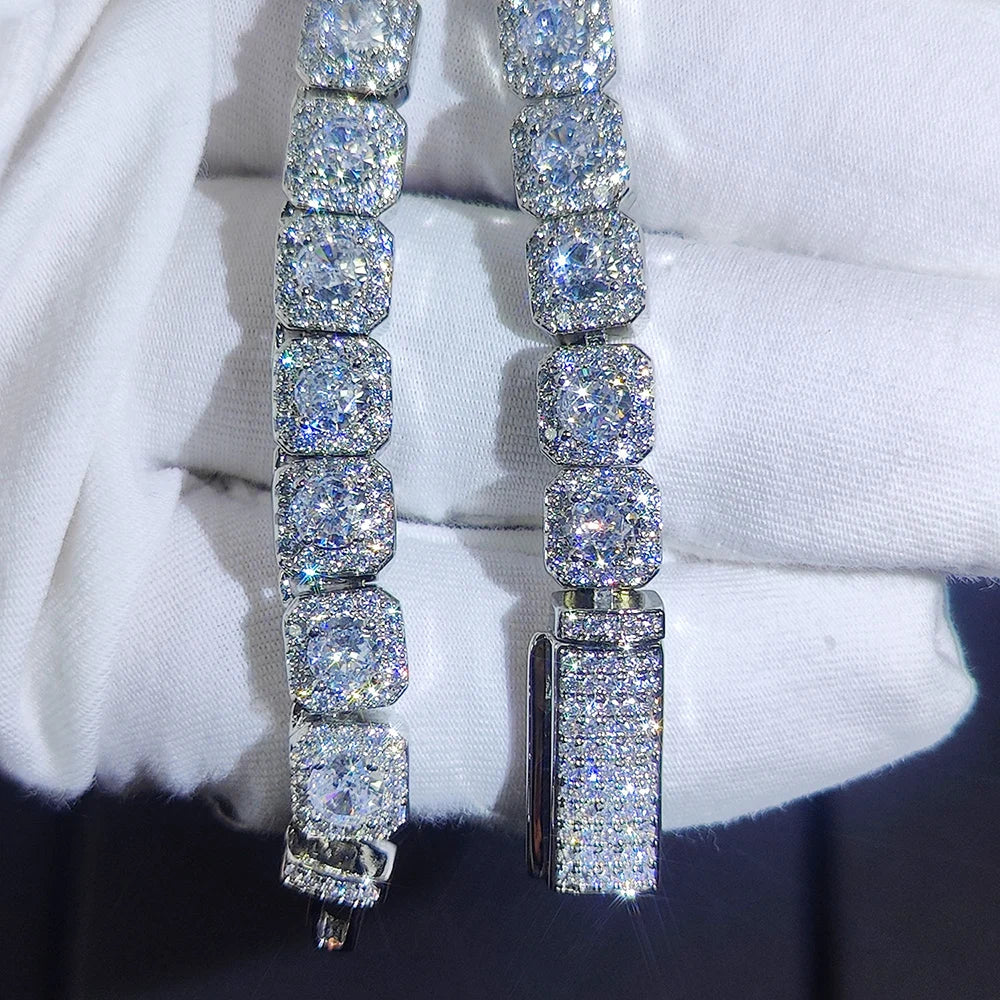 HHIOK Clustered Diamond Tennis Chain Miami Tennis Link Bracelet for Women 7MM Iced Out CZ Cuban Necklace Hip Hop Jewelry Gifts
