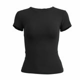New Women Clothing Short Sleeve T-shirt Slim Fit Tops Y2K Female O-Neck Knitted Sheath Tee Shirt Street Wear Sex Sporty