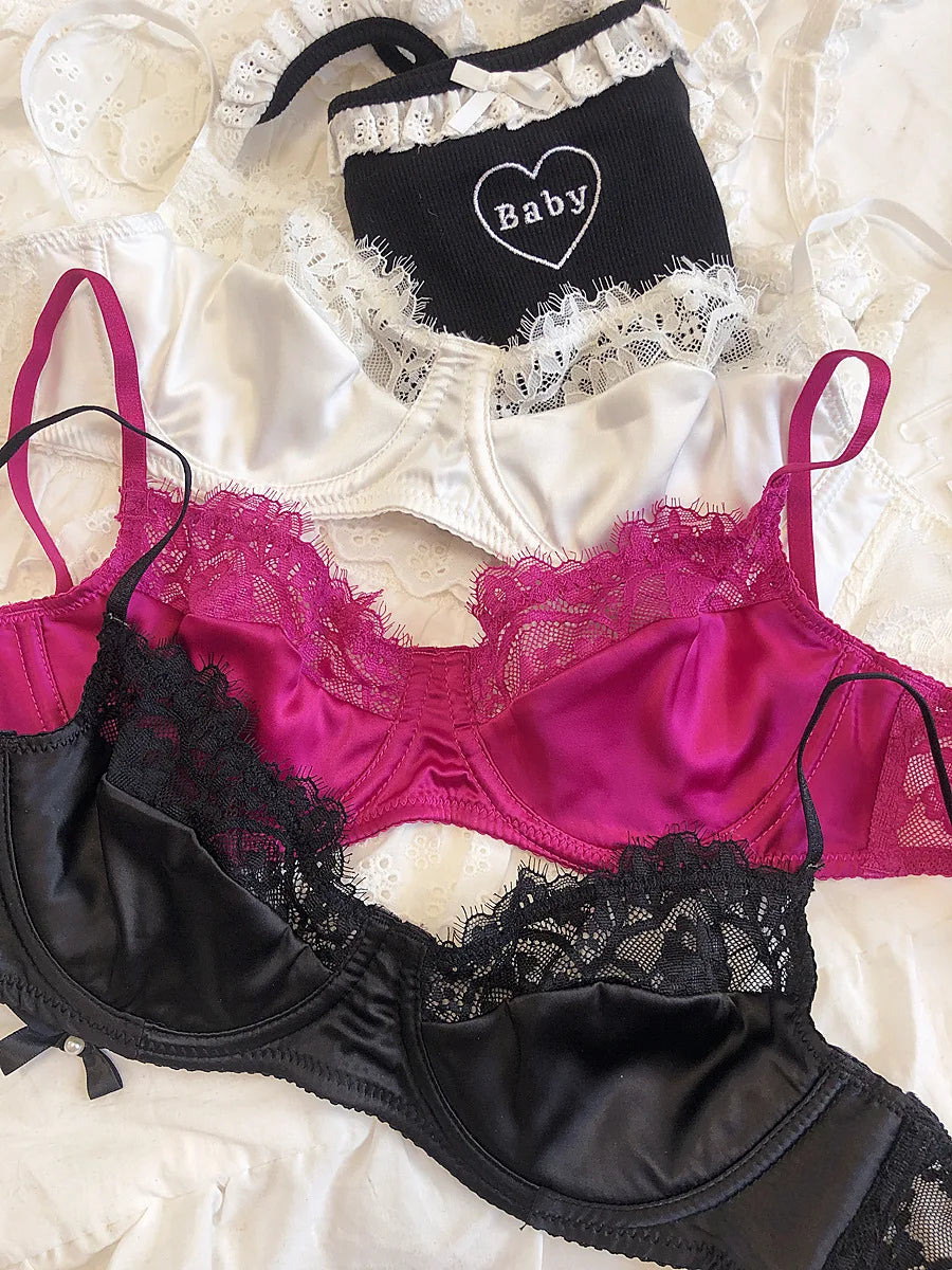 Sexy Underwear Set for Women Ultra-thin Bra Set French Lace Breathable Bralette Female Silk Comfort Bras and Thong Lingerie