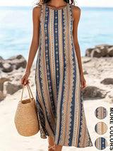 2026 Women's Sleeveless Bohemian Floral Casual Beach MIDI Sundress With Pockets Flowing and Loose Sweetheart Rustic Country