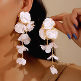 Chiffon flower multi-layer earrings, summer beach vacation style exaggerated earrings design, light luxury, niche
