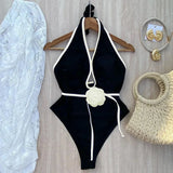Floral One Piece Swimsuit 2025 New Halter Bandage Swimwear Women Swimsuit Bathing Suit Beachwear Monokini Female Swimming Suits