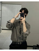 New Korean Business Men Shirts Light Luxury Slim-fit Solid Color Long Sleeve Cardigans Leisure Breathable Solid Color Basic Tops