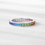 ALLNOEL Rainbow Band Ring for Woman Pure 925 Sterling Sliver 5A Zircon Eternity Fine Jewelry Colorful Engagement Birthday Gifts